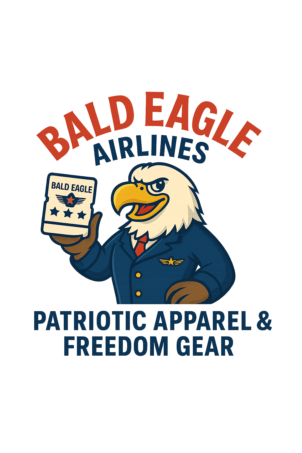 Bald Eagle Airlines logo promoting patriotic apparel and freedom-themed gear